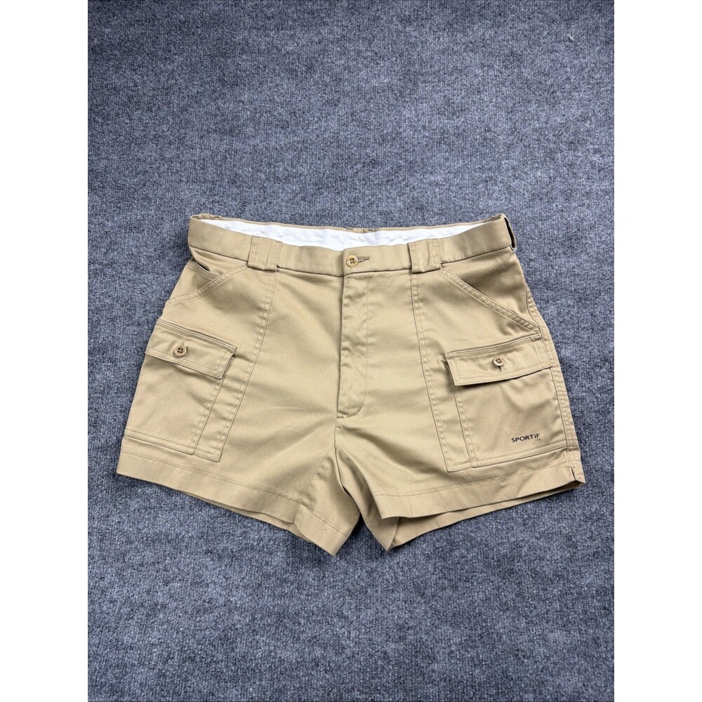 Vintage Sportif USA Original Stretch Cargo Shorts Khaki Utility 38 Mens